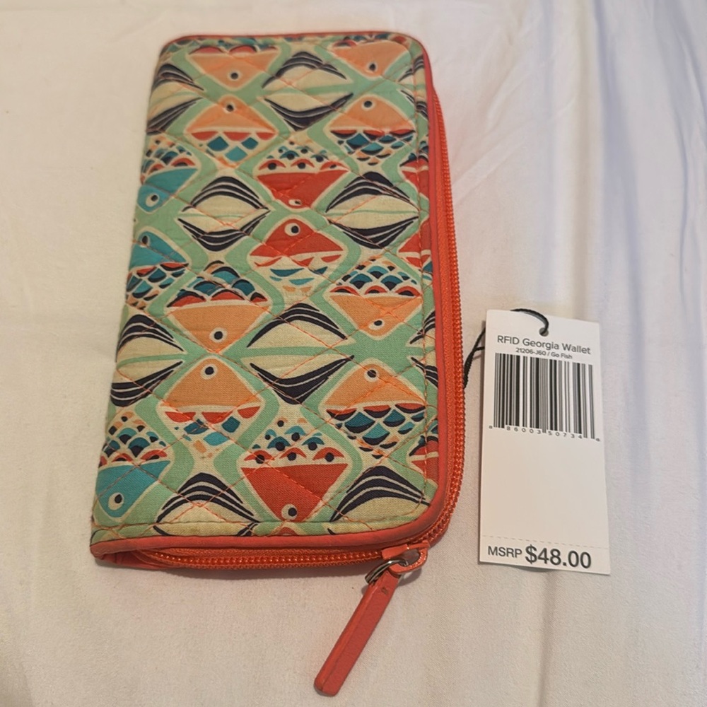 NWT Vera Bradley Go Fish RFID Wallet, Orange, Blue